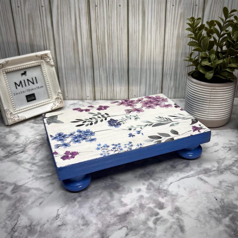 Lavender Wood Table Riser-Table Riser-Wood Pedestal-Rustic Wood Riser-Farmhouse Riser-Wood Tray-Rustic Wooden Tray-Tray-Riser-Floral Decor image 8