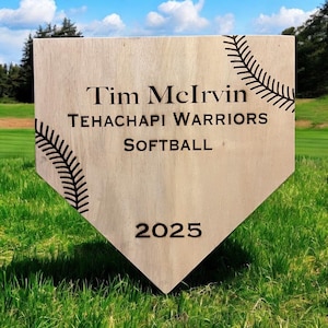Custom Baseball Softball Wood Plaque – Personalized Home Plate Player Trophy – End of Season Senior Year Gift