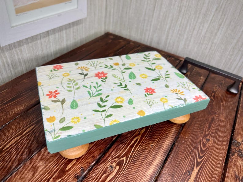 Lavender Wood Table Riser-Table Riser-Wood Pedestal-Rustic Wood Riser-Farmhouse Riser-Wood Tray-Rustic Wooden Tray-Tray-Riser-Floral Decor image 6