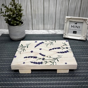 Lavender Wood Table Riser-Table Riser-Wood Pedestal-Rustic Wood Riser-Farmhouse Riser-Wood Tray-Rustic Wooden Tray-Tray-Riser-Floral Decor