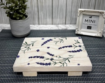 Lavender Wood Table Riser-Table Riser-Wood Pedestal-Rustic Wood Riser-Farmhouse Riser-Wood Tray-Rustic Wooden Tray-Tray-Riser-Floral Decor