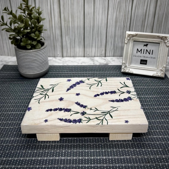 Lavender Wood Table Riser-Table Riser-Wood Pedestal-Rustic Wood Riser-Farmhouse Riser-Wood Tray-Rustic Wooden Tray-Tray-Riser-Floral Decor