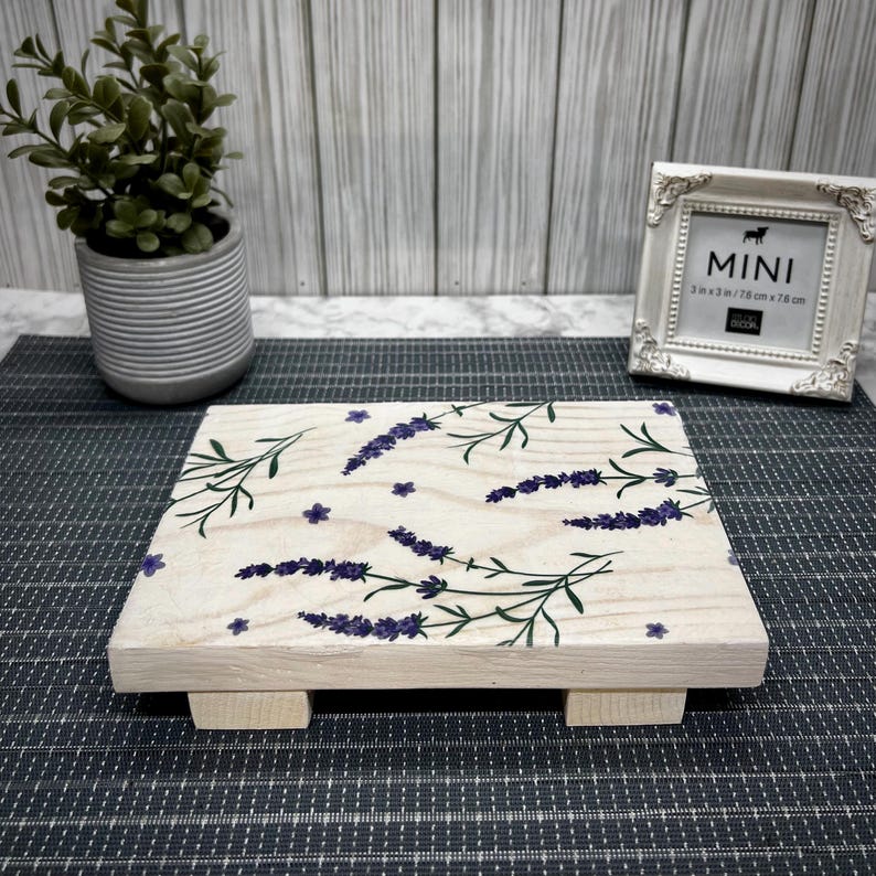 Lavender Wood Table Riser-Table Riser-Wood Pedestal-Rustic Wood Riser-Farmhouse Riser-Wood Tray-Rustic Wooden Tray-Tray-Riser-Floral Decor image 1
