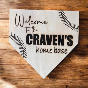 Baseball Softball Wood Plaque  Custom – Personalized Home Plate Door Sign – Hanging Fromt Door Sign - Welcome Home Sign