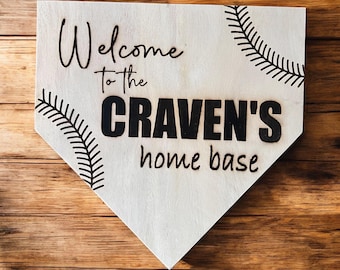Personalized Baseball Home Plate Plaque: Engraved Wood Sign, Senior Night Gift