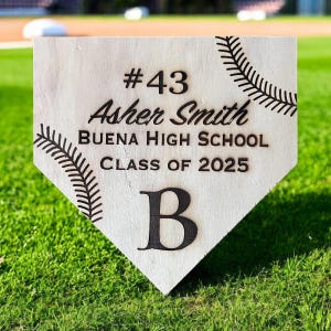 Custom Baseball Softball Wood Plaque – Personalized Home Plate Player Trophy – End of Season Senior Year Gift