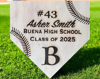 Personalized Baseball Home Plate Plaque: Engraved Wood Player Trophy