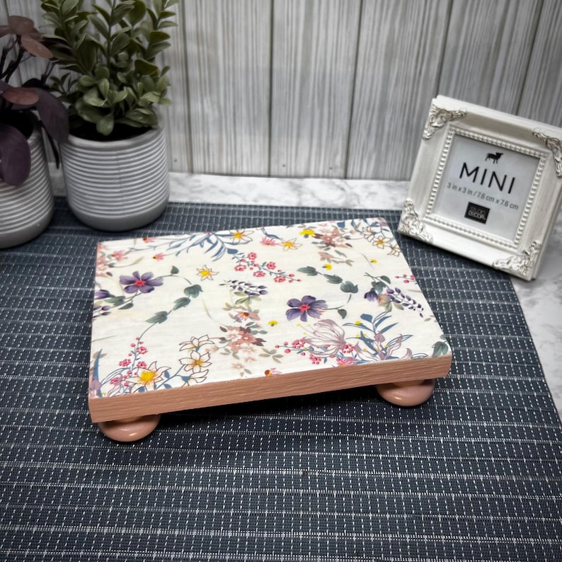 Lavender Wood Table Riser-Table Riser-Wood Pedestal-Rustic Wood Riser-Farmhouse Riser-Wood Tray-Rustic Wooden Tray-Tray-Riser-Floral Decor image 7