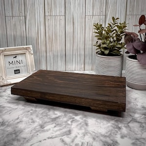 Dark Walnut Stained Wood Table Riser - Wood Pedestal - Rustic Wood Riser - Farmhouse Riser-Wood Tray- Rustic Decor- Riser - Distressed Decor