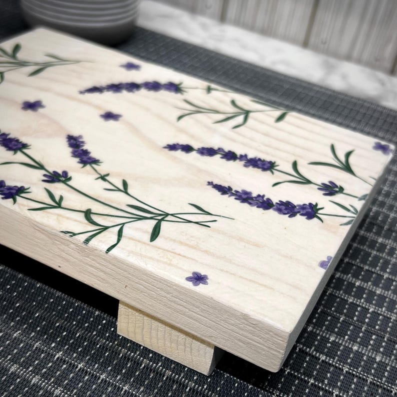 Lavender Wood Table Riser-Table Riser-Wood Pedestal-Rustic Wood Riser-Farmhouse Riser-Wood Tray-Rustic Wooden Tray-Tray-Riser-Floral Decor image 2