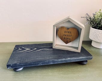 Midnight Blue Wood Table Riser - Wood Pedestal - Rustic Wood Riser - Farmhouse Riser-Wood Tray- Rustic Decor- Riser - Distressed Decor