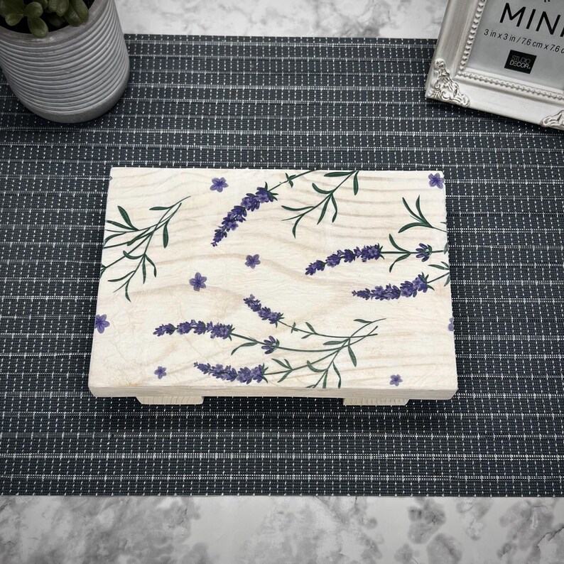 Lavender Wood Table Riser-Table Riser-Wood Pedestal-Rustic Wood Riser-Farmhouse Riser-Wood Tray-Rustic Wooden Tray-Tray-Riser-Floral Decor image 3
