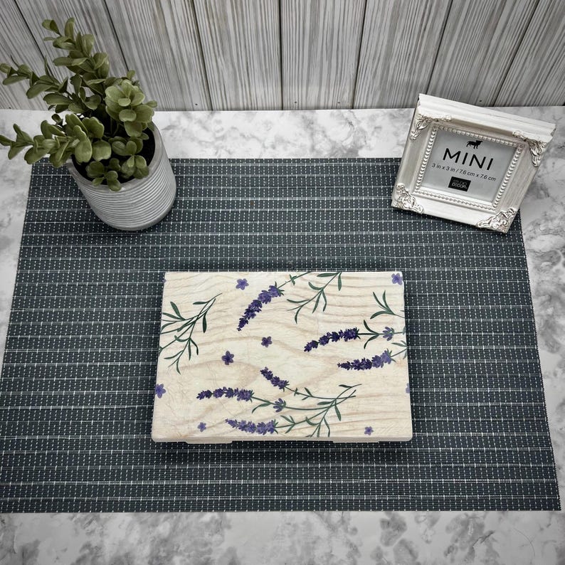 Lavender Wood Table Riser-Table Riser-Wood Pedestal-Rustic Wood Riser-Farmhouse Riser-Wood Tray-Rustic Wooden Tray-Tray-Riser-Floral Decor image 5