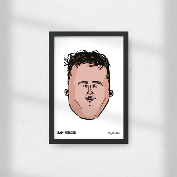 Sam Fender Caricature Poster - Cartoon Digital illustration print A4 A3 Gift, Indie Music Artist, Vinyl Music Festival Gig Concert Newcastle