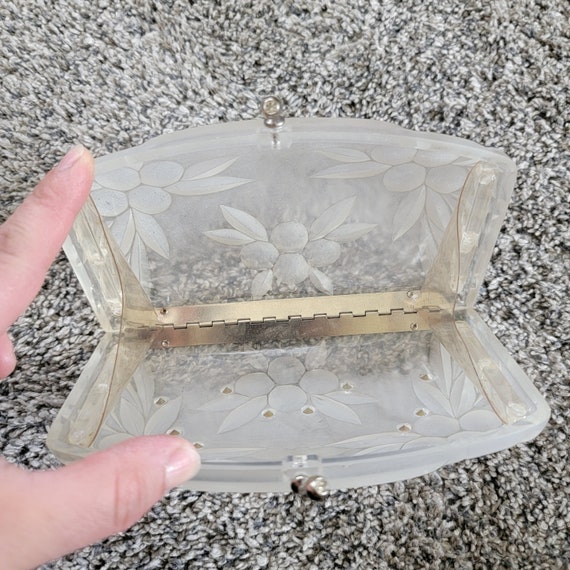 Vintage 1950s Clear Lucite Clutch with Rhinestones - image 2