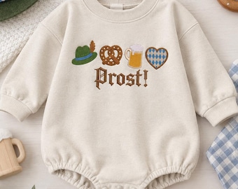 Embroidered Prost Oktoberfest Baby Romper, Oktoberfest Party Baby Bodysuit, German Drinking Festival Toddler Sweatshirt, Prost Cheers Outfit