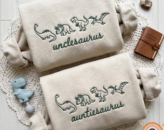 Embroidered Auntiesaurus Unclesaurus Sweatshirt, Dinosaur Aunt and Uncle Shirt, Family Dinosaur Birthday Matching, New Aunt And Uncle Tee