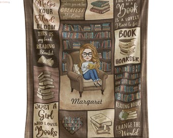 Personalized Just A Girl Who Loves Books Blanket, Custom Bookish Blanket, Book Lover Home Decor, Bookworm Birthday Gift, Reading Gift