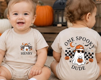 Personalized Spooky Dude Halloween Baby Romper, Custom Name First Halloween Bodysuit, Little Dude Spooky Season Outfit, 1st Birthday Gift