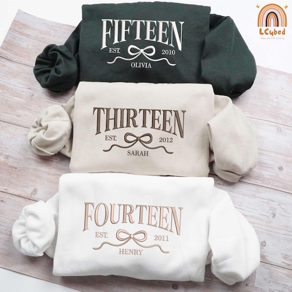 Embroidered Coquette Bow Thirteenth Birthday Sweatshirt, Official Teenager University Girls Birthday Party Sweatshirt, 13 Year Old Bday Gift