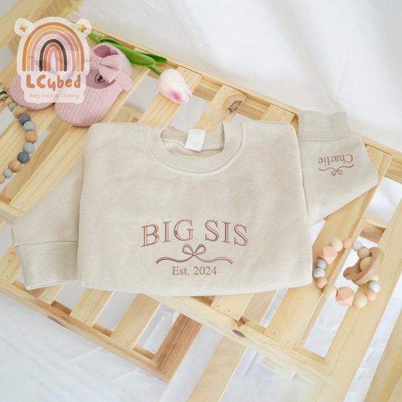 Embroidered Custom Big Sis Shirt, Custom Big Sister Toddler Sweater, Big Sister Announcement Shirt, Pregnancy Reveal Shirt, Big Sister Gift