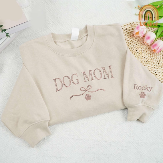Embroidered Custom Dog Mom Bow Sweatshirt, Dog Mom Gift, Dog Mom Sweatshirt For Women, Dog Parent Sweatshirt, Dog Lover Gift
