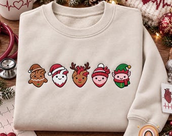 Embroidered Christmas Cardiac Nurse Heart Anatomy Sweatshirt, Anatomical Cardiology Heart Shirt, Xmas Nurse Hoodie, CVICU Holiday Gift