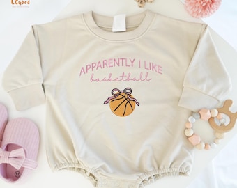 Embroidered Apparently I Like Basketball Baby Romper, Funny Basketball Baby Outfit, Gameday Embroidery Baby Bodysuit, Basketball Baby