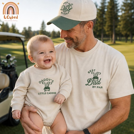 Embroidered Dad and Mini Golfing Matching T-Shirt, Best Dad By Par Sweatshirt, Daddy's Little Caddie Baby Romper, Father's Day Gifts