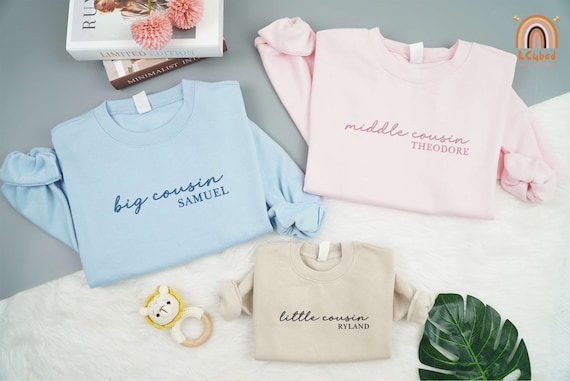 Embroidered Personalized Cousin Matching Sweatshirt, Cousin Vacation Sweatshirt, Big Cousin Shirt, Little Cousin Shirt, Family Cousin Gifts