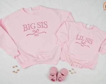Embroidered Big Sister Little Sister Outfits, Big Sis Little Sis, Matching Sister Outfits, Big Sister Announcement, Sibling Outfits