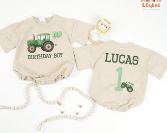Personalized Tractor Birthday Baby Romper, Farmer Green Farm Tractor Bodysuit, Tractor Birthday, Farm Birthday Shirt, Boy Birthday Gift