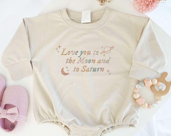 Embroidered Love You To The Moon And To Saturn Baby Romper, Retro Moon & Saturn Toddler Crewneck,  Swift Gift For Baby, Swift One Piece