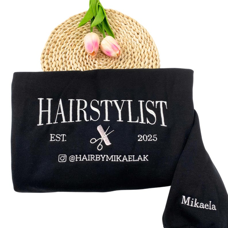 Embroidered Custom Hairstylist Sweatshirt, Personalized Hairstylist Shirt, Gift For Hairstylist, Hairdresser Gift, Hair Salon Merch image 2