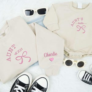 Embroidered Aunt and Aunt's Bestie Sweatshirt, Custom Auntie and Auntie's Bestie Shirts, Aunt Niece Bow Outfit, Aunt and Baby Matching Set
