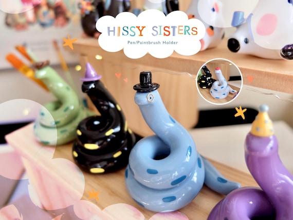 Handmade Polymer Clay Snake Pen Holder: Desk Figurine