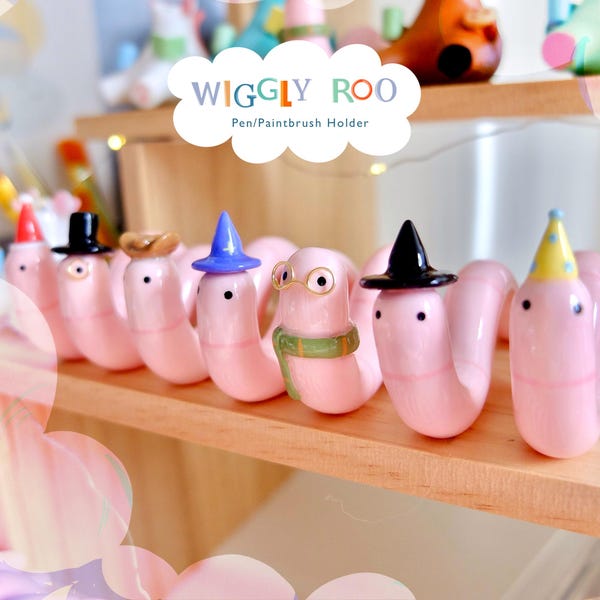 Handmade Worm Pen/Paintbrush Holder: Polymer Clay Desk Figurine