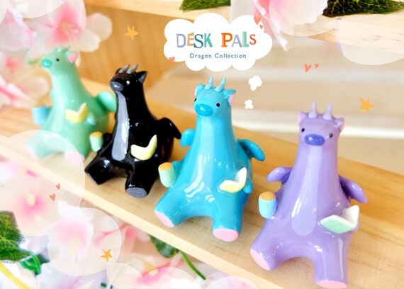 Handmade Clay Dragon Figurine, Book Lover Gift, Desk Decor