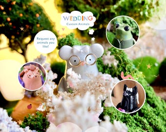 Personalised Animal Clay Wedding Cake Topper: Custom Couple Figurine