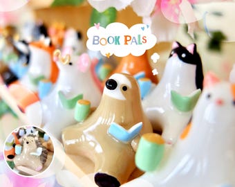 Handmade Quirky Clay Animal Figurine: Book Lover Gift