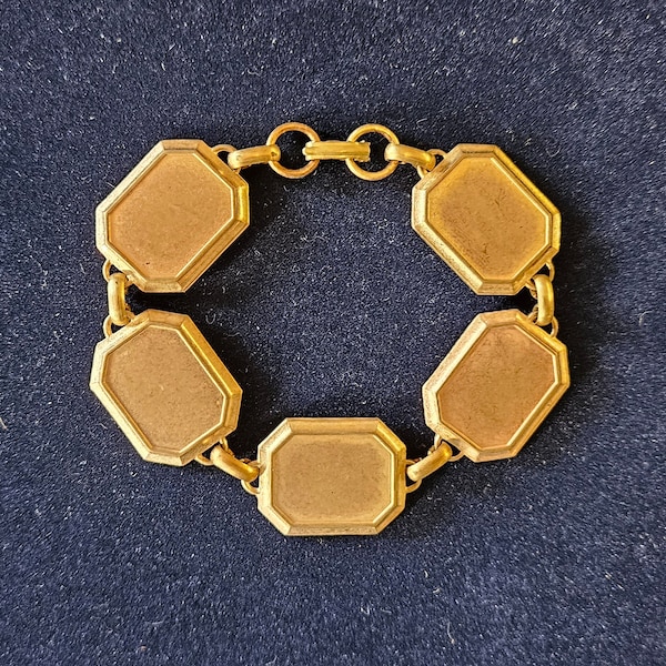 Raw Brass Vintage Octagon Setting Linked Bracelet