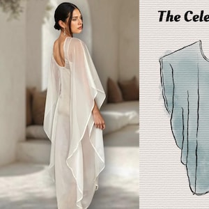 Vestido romântico fluido pdf Padrão | Moda DIY | Costura fácil | Manga capa e cintura império | XS-XXL | Download digital instantâneo | Luxo silencioso