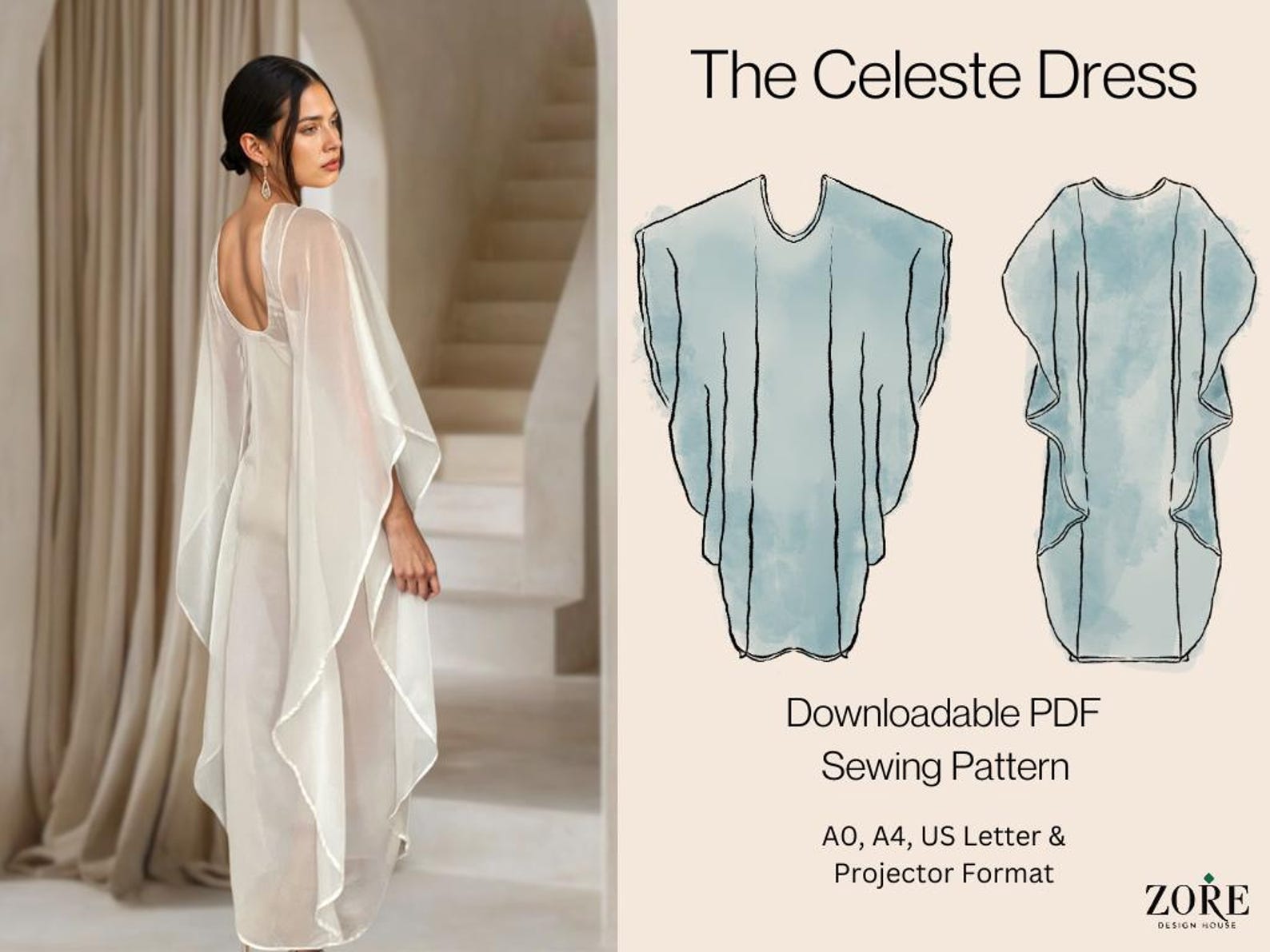 Romantic Flowy Dress Pdf Pattern | DIY Fashion | Easy Sewing | Cape ...