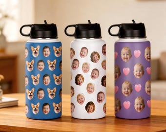 Kundenspezifische Baby-Gesicht Wasserflasche, isolierter Edelstahl, Kinder-Gesichts-Andenken-Becher für Geburtstags-, Lehrer-, Kinder- oder Familiengeschenke