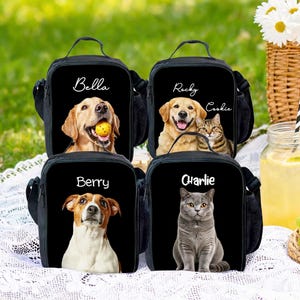 Custom Dog Cat Photo Lunch Bag, Insulated Custom Cooler Box, Pet Photo Name Picnic Bag Gift for Pet Lovers