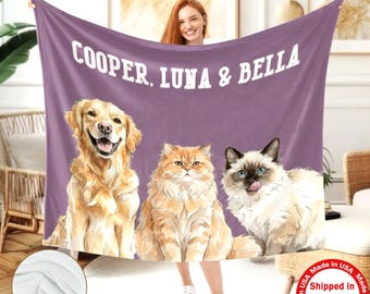 Custom Pet Photo Blanket, Personalized Dog Portrait Blanket, Pet Memorial Gift, Cat Picture Blanket