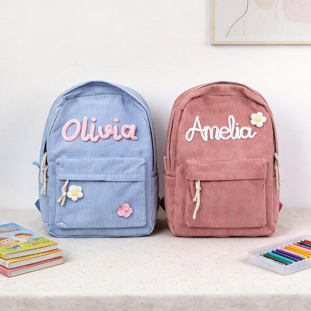 Custom Corduroy Kids Backpack – Personalized Name School Bag, Back to ...