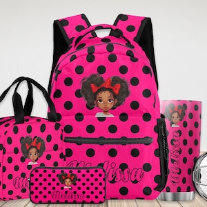 Personalized Name Backpack, Custom Afro Black Girl Backpack, Lunch Bag, Water Bottle, Pencil Box, Name on Bag,Back to School Gifts for Kids