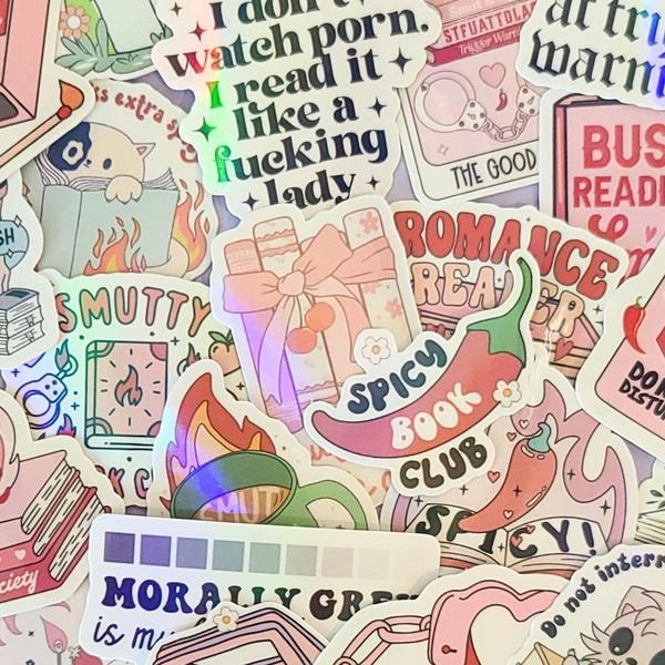 Bundel smuttyromance stickers, 25 ministickers, cadeau pittige boekenliefhebbers, leesgrage merchandise, Kindle-sticker, smut reader, lezingliefhebber