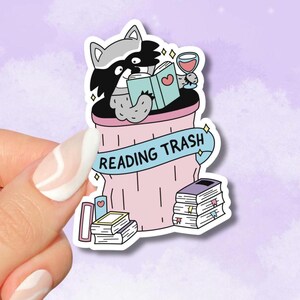 Reading Trash Raccoon Sticker, Spicy Smut Bookish Stickers, Book Lovers Gift, Bookish Merch Kindle Sticker, Romance Lover Gift E-Reader